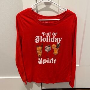 Adiva Festive Red Holiday Long Sleeve Top